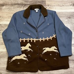 Alfred Dunner Blue and Brown Textured Jacket